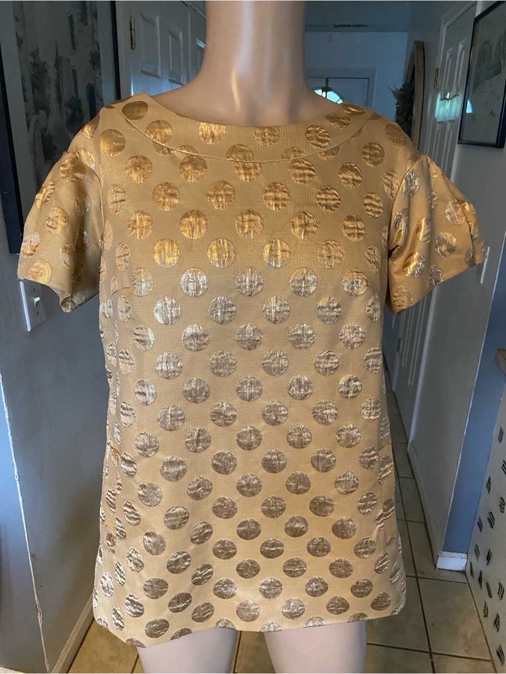Lela Rose Gold Polka Dot silk short Sleeve Top - Women's
